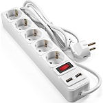 Сетевой фильтр 1.8м EXEGATE SP-5-USB-1.8W, белый, 5 евророзеток, с/з, 2 USB-A 2A