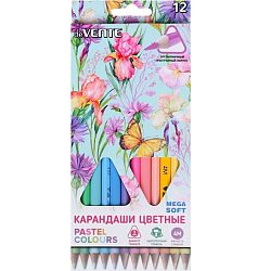 Карандаши 12 цветов, deVENTE Trio Mega Soft Pastel, трёхгранный корпус, пастельные цвета