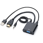 Переходник HDMI >--> VGA GoPower Premium черный, с питанием со звуком