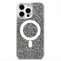 Задняя накладка SM029 POSH SHINE SafeMag для iPhone 15 Pro Max россыпь кристаллов (white titanium)
