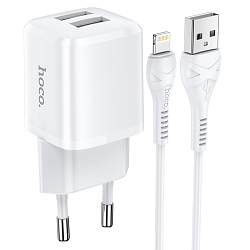Сетевое ЗУ 2USB 2.4A HOCO N8, Briar, Lightning, белый