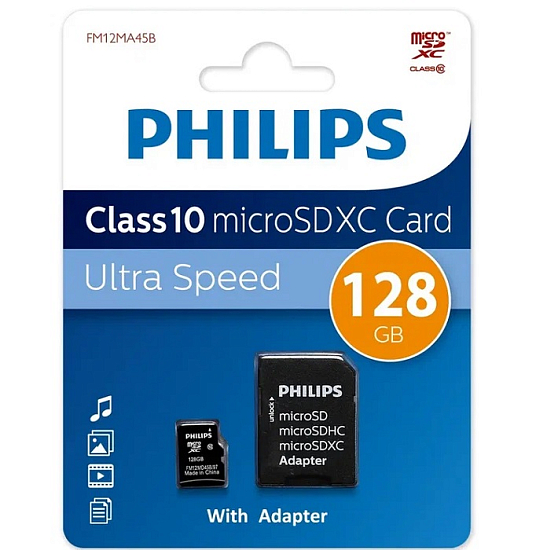 Micro SD 128Gb PHILIPS Class 10 + адаптер SD