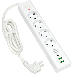 Сетевой фильтр  2.0м Cablexpert Exnovo EXN-4-CU2-W-2, белый, 4 розетки, 16А, ур.защиты 4+