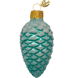 Ёлочное украшение "Шишка в снегу, бирюзовая глянцевая", в подарочной упаковке, h-9 см