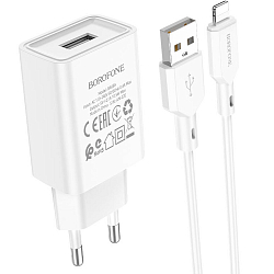 Сетевое ЗУ 1USB 2.1A BOROFONE BA68A, Glacier, Lightning, белый