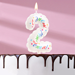 Свеча в торт "Воздушная", цифра 2, 5,5 см, белая   9943288