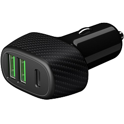 Авто ЗУ 2USB/1Type-C DEPPA черный, QC 3.0, USB-C PD, 42W, карбон, черный (11296)