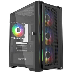Корпус Powercase ByteFlow Micro Black, Tempered Glass, 4х 120mm ARGB fans, ARGB HUB, чёрный, mATX  (CAMBFB-A4)