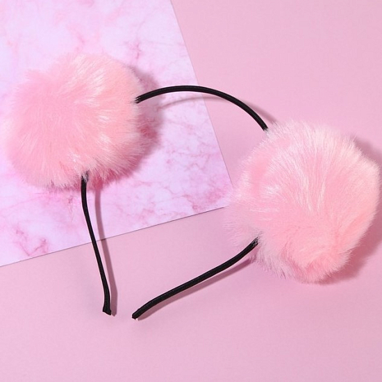 Ободок с пушистыми ушками «Мишка», розовый