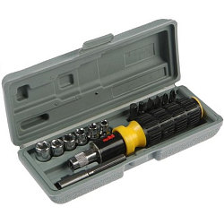 Отвертка с набором бит и головок ТУНДРА, реверсивная, в кейсе, 14 предметов 881843