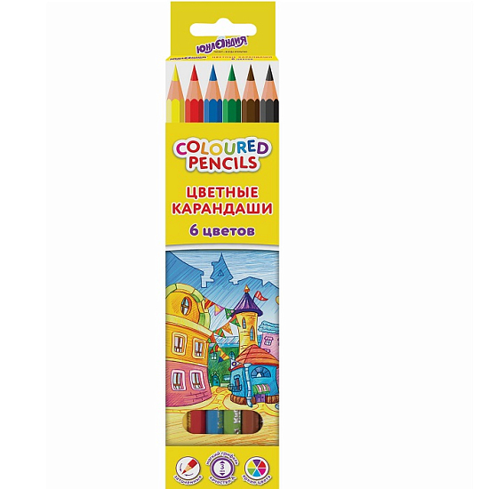 Карандаши ЮНЛАНДИЯ "ДОМИКИ", 6 цв, 181835