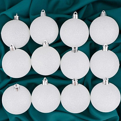 Набор шаров пластик d-6 см, 12 шт "Блестящая дымка" белый 1009399