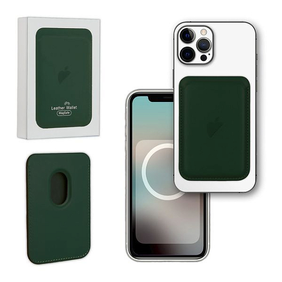 Кошелек для карт Leather Wallet для iPhone 13/13 Pro/13 Pro Max/13 Mini Sequoia Green (Анимация + NFC) с лого