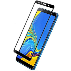 Противоударное стекло 2.5D NONAME для SAMSUNG Galaxy A7 (2018) черное, полный клей, в техпаке
