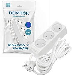 Сетевой удлинитель 10.0м DOMTOK 3гн.,ПВС 2*1  2,2кВт б/з