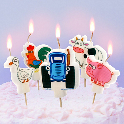 Свеча в торт набор, Синий трактор, 5шт   9714002