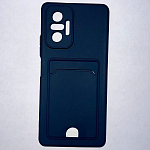 Силиконовый чехол BUTTON для Xiaomi Redmi NOTE 10 PRO темно-синий с карманом для пластиковых карт