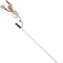 Дразнилка-удочка с мягким шариком и перьями на деревянной ручке, 40 см 2712609