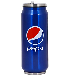 Термокружка металлическая PEPSI 450 ml, с трубочкой, пластиковая крышка (16405-13)