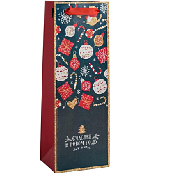 Пакет под бутылку «Счастья в Новом году», 13×35×10 см