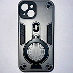 Задняя накладка МОБИЛИС для iPhone 14, серебряный противоударная с кольцом 360°