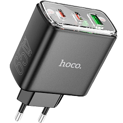 Сетевое ЗУ 1USB/2Type-C 3A HOCO CS44A, Smart, черный, PD 65Вт