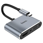 USB-Хаб HOCO HB29, металл, HDTV, VGA, кабель Type-C 0,15м, серый