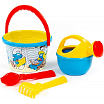 "Смурфики-5" набор №2: ведро среднее с наклейкой, ситечко, совок №2, грабельки №2, лейка малая №4