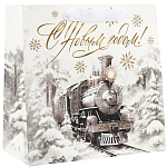 Пакет новогодний квадратный «Новогодний поезд», 22×22×11 см 10343757
