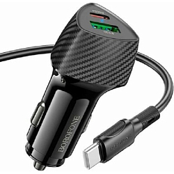 Авто ЗУ 1USB/1Type-C BOROFONE BZ31C Solid, кабель Type-C - 8 pin, черный