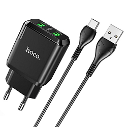 Сетевое ЗУ 2USB 3A HOCO N6, Charmer, черный, QC3.0, Type-C, 18W