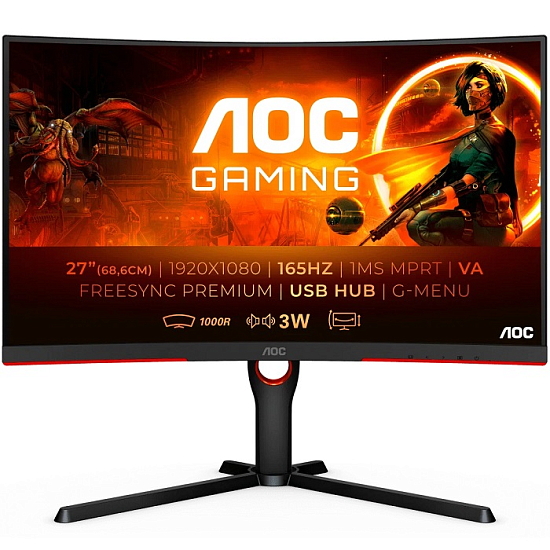 Монитор игровой 27" AOC C27G3U (1080P/ 165Hz) Black-Red