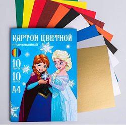 Картон цветной немелованный «Анна и Эльза», А4, 10 л., 10 цв., Холодное сердце, 220 г/м2