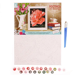Роспись по холсту «Пион» по номерам с красками по 3 мл+ кисти+инстр+крепеж, 30×40 см
