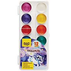 Акварель Мульти-Пульти "Енот в космосе", медовая, 12 цветов (8 перл.+золото+сер+2 флуор.) 49623