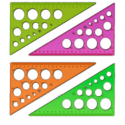 Треугольник 30°, 19см Стамм, прозрачный флуоресцентный, 4цв., с окружностями ТК11