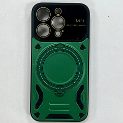 Силиконовый чехол BRISTOL Magsafe для iPhone 15 PRO темно-зеленый , защита камеры, кольцо-подставка