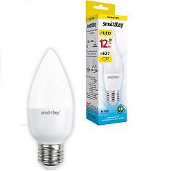 Лампа светодиодная SMARTBUY C37 свеча 12W/3000K/E27 (теплый свет)