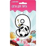 Свеча-цифра для торта "Панда" 9, с рисунком, белая