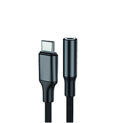 Переходник Jack 3.5 >--> Type-C WALKER WA-030 черный, в коробке