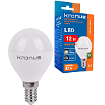 Лампа светодиодная KRONUS G45 шар 12W/3000K/E14 тёплый свет (10/100)