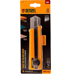 Нож 25мм DENZEL  78945, сменное лезвие, SK4, корпус из TPR, метал. направляющая, винтовой фиксатор