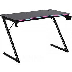 Стол игровой Defender FEROX RGB (110x60см./ подсветка/ подвесы для кружки+гарнитуры/ черный) (Уценка)