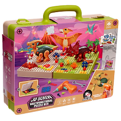 Конструктор винтовая мозаика «Диномир», с электрическим шуруповёртом, 216 деталей