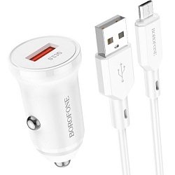 Авто ЗУ 1USB BOROFONE BZ18, QC,FCP,AFC, microUSB, белый