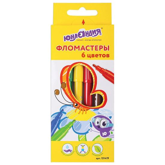 Фломастеры ЮНЛАНДИЯ  6 цветов, "ЭКЗОТИКА", вентилируемый колпачок, картон, 151419