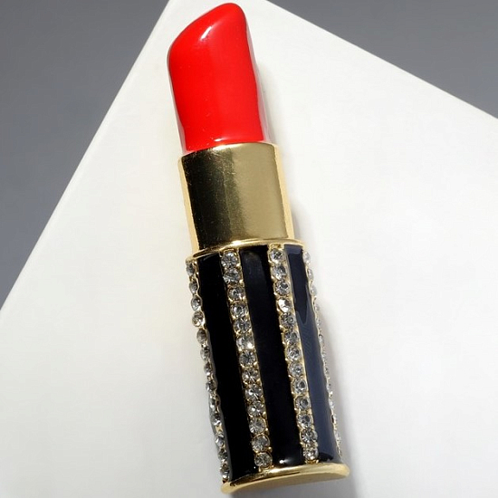 Брошь "Помада" футляр, цветная в золоте   7424021