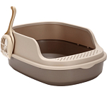 Лоток для кошек Фур-Мур 48×35.5 cм с высоким бортом + совок,Soft-touch, капучино 10878373