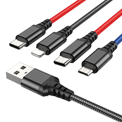 Кабель USB <--> Lightning/Type-C/microUSB  1.0м NONAME светящийся ( красный)