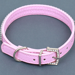 Ошейник со стразами в 4 ряда и стразы на пряжке, 38 х 1,5 см, ОШ 26-33, розовый